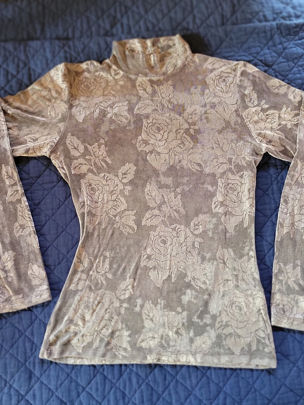 Hanky Panky Floral Jacquard Olive Green Turtleneck Top